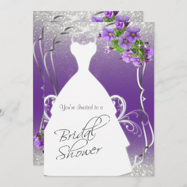 Bridal Shower in Purple and Silver Glitter Invitation (Front/Back)