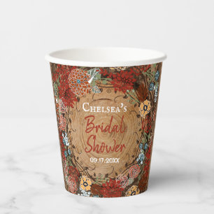 Bridal Shower in Rustic Floral Wreath Paper Cups