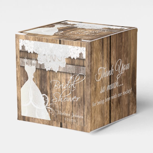 Bridal Shower in Rustic Wood and Lace Design Favour Box (Front Side)