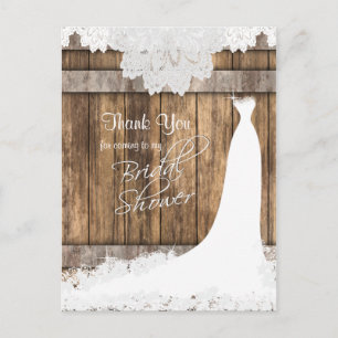 Bridal Shower in Rustic Wood & Vintage Lace Postcard
