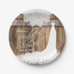 Bridal Shower in Rustic Wood & White Lace Paper Plate