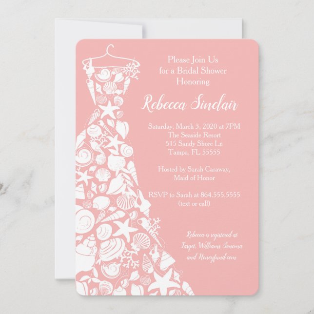 Bridal Shower Invitation, Beach, Sea Shell Dress Invitation (Front)