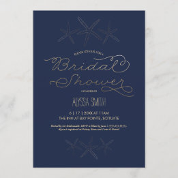 Bridal Shower Invitation - Beach, Starfish, Gold