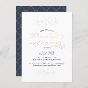 Bridal Shower Invitation - Beach, Starfish, Gold