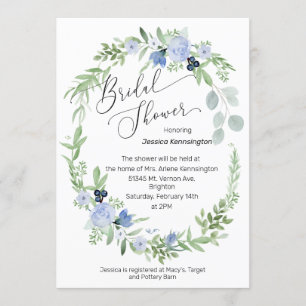 Bridal Shower Invitation Blue Watercolor