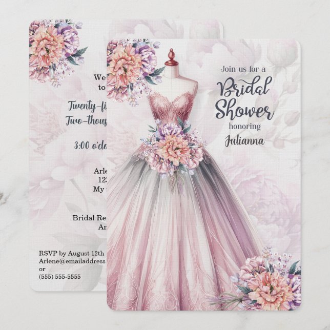 Bridal Shower Invitation Blush Pink Botanical (Front/Back)