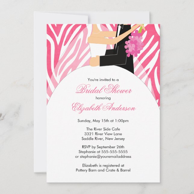 Bridal Shower Invitation Bride Groom Pink Zebra (Front)