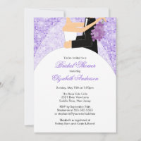 Bridal Shower Invitation Bride Groom Purple Bling