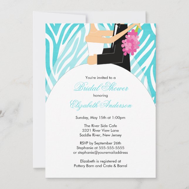 Bridal Shower Invitation Bride Turquoise Zebra (Front)