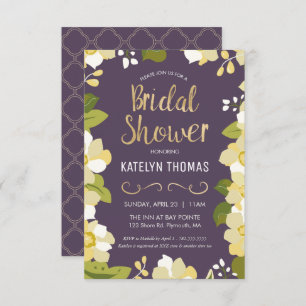 Bridal Shower Invitation, Customise Floral w/ Gold Invitation