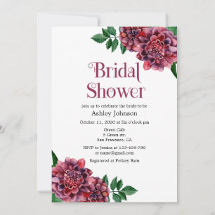 Bridal shower invitation dahlias. Burgundy invites