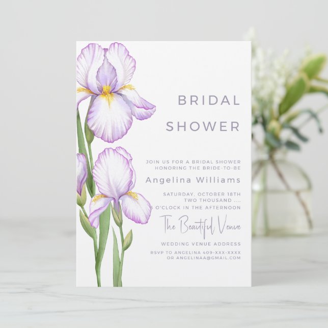 Bridal Shower Invitation "Delicate irises" (Standing Front)