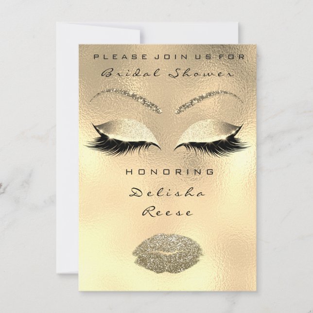 Bridal Shower Invitation Eye Gold Faux Spark Lips (Front)
