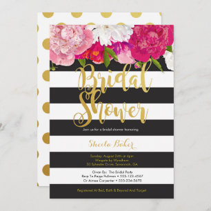 Bridal Shower Invitation - Floral Black White