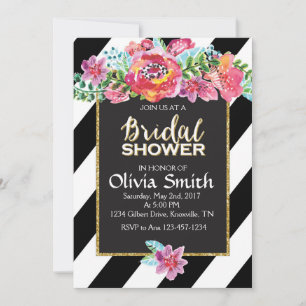 Bridal Shower Invitation, Floral Black & White Str Invitation