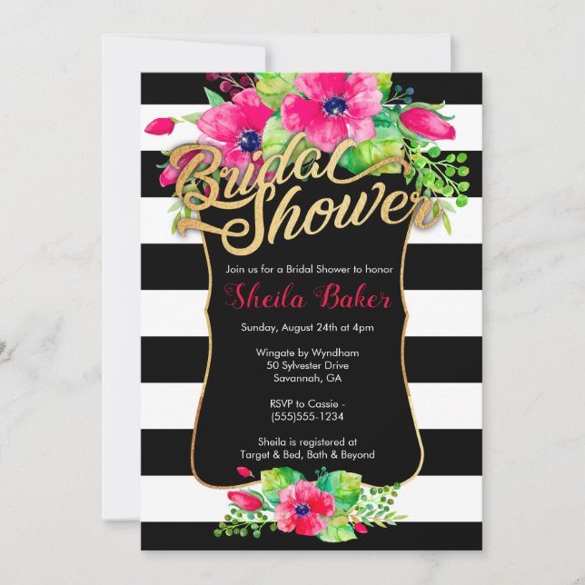 Bridal Shower Invitation - Floral Striped (Front)