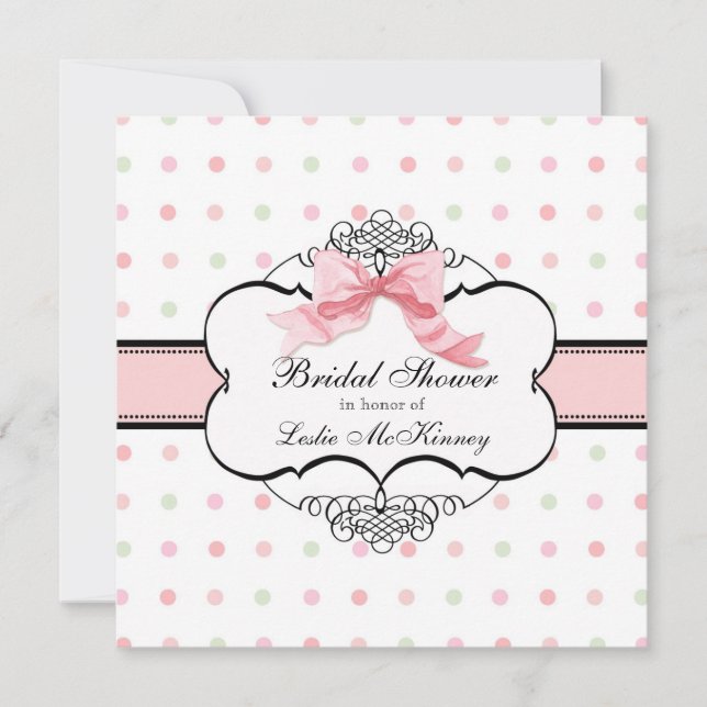 Bridal Shower Invitation - French Bow Dot Swirl (Front)