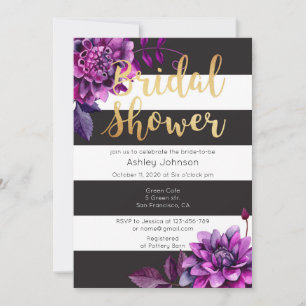 Bridal shower invitation gold. Black and purple