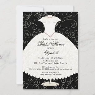 Bridal Shower Invitation Gown Black White Floral