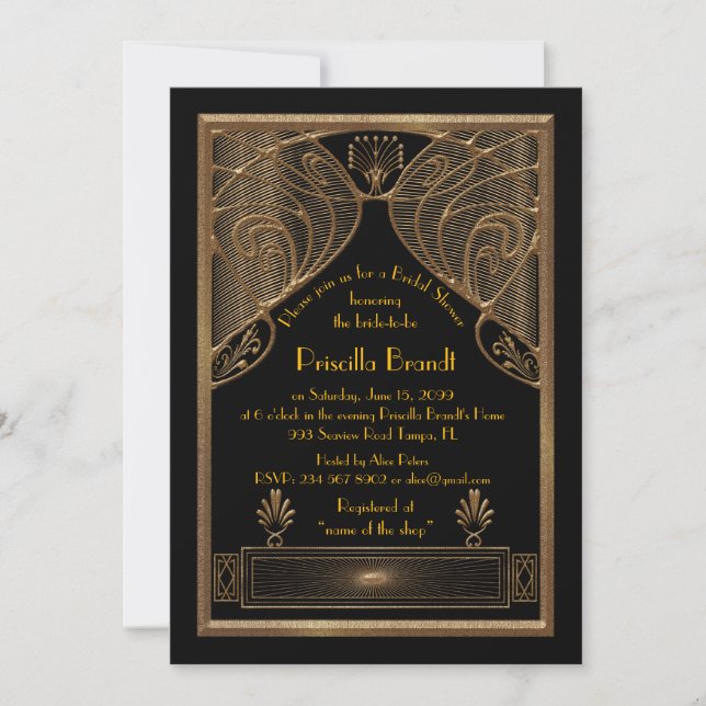 Bridal Shower invitation,great Gatsby black Gold Invitation (Front)