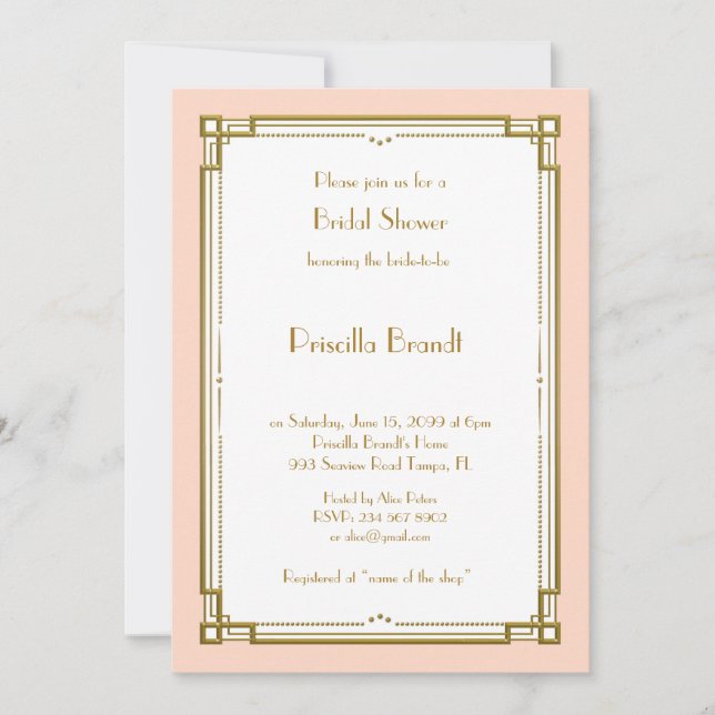 Bridal Shower invitation,great Gatsby ,blush pink Invitation (Front)