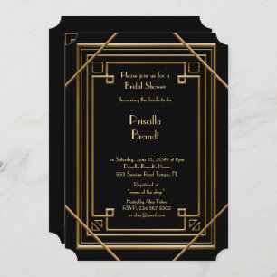 Bridal Shower invitation,great Gatsby gold black Invitation