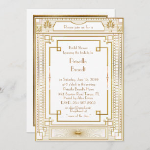 Bridal Shower invitation,great Gatsby gold Gold Invitation