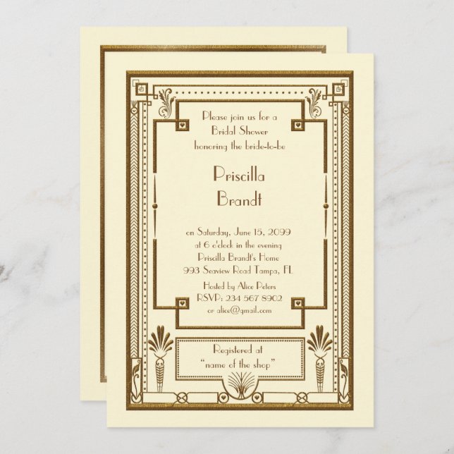 Bridal Shower invitation,great Gatsby metal ivory Invitation (Front/Back)