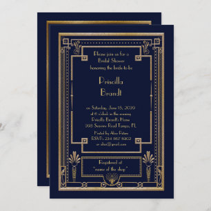 Bridal Shower invitation,great Gatsby metal navy Invitation