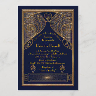 Bridal Shower invitation,great Gatsby, navy Gold Invitation