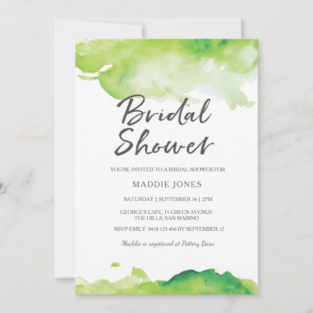 Bridal Shower Invitation | Green watercolor (Front)