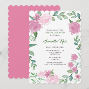 BRIDAL SHOWER INVITATION, Greenery Pink Roses Invitation
