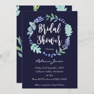 bridal shower invitation modern navy floral wreath