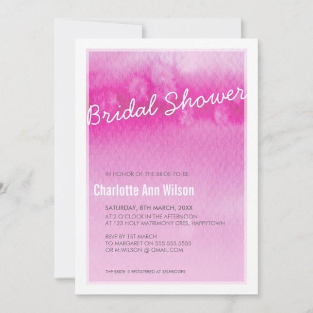 BRIDAL SHOWER INVITATION : ombre watercolor pink (Front)