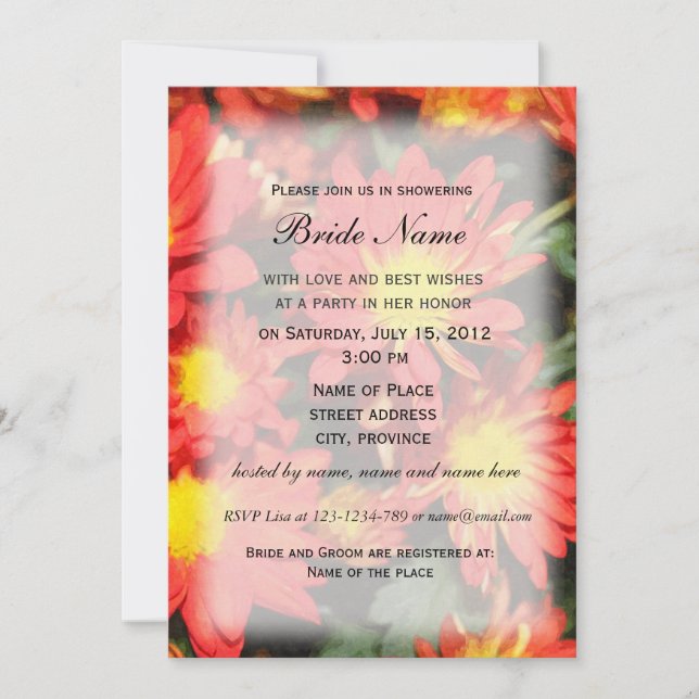 Bridal shower invitation, orange daisy flowers invitation (Front)