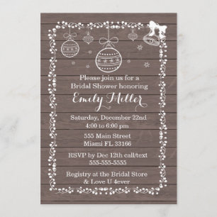 Bridal Shower Invitation Ornament Rustic Wood