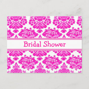 bridal shower invitation, pink damask invitation postcard