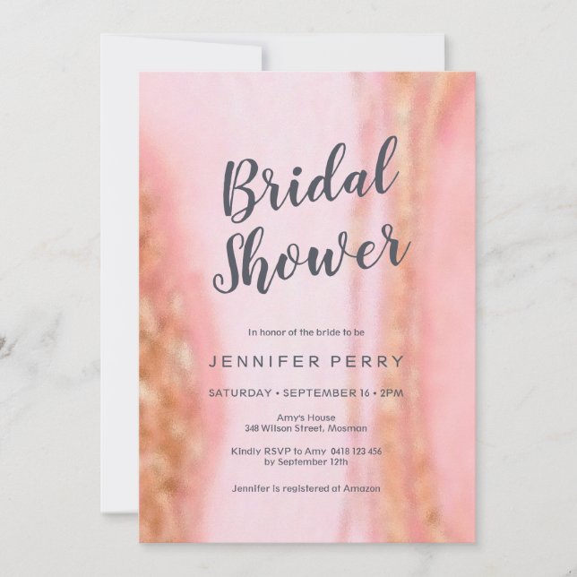 Bridal Shower Invitation - Pink gold glitter (Front)