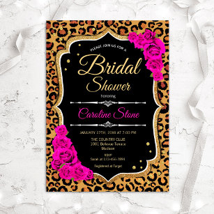 Bridal Shower Invitation Pink Roses Leopard Print