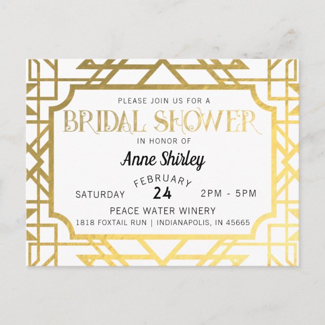 Bridal Shower Invitation Postcard Art Deco Gatsby (Front)
