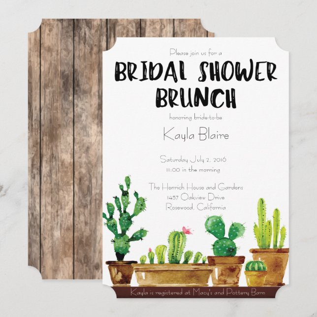 Bridal Shower Invitation - Rustic, Brunch (Front/Back)