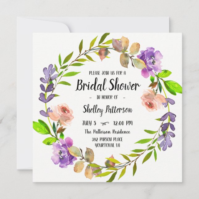 Bridal Shower Invitation Summer Watercolor Floral (Front)