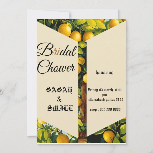 Bridal Shower Invitation Template Yellow Lemon Med (Front)