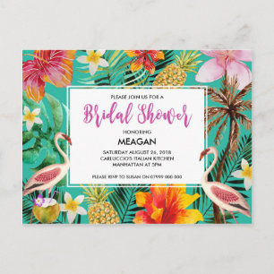 Bridal Shower invitation tropical flamingo Postcard