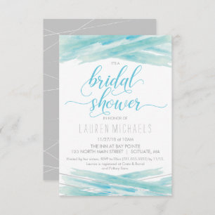 Bridal Shower Invitation - Watercolor, Blue Silver