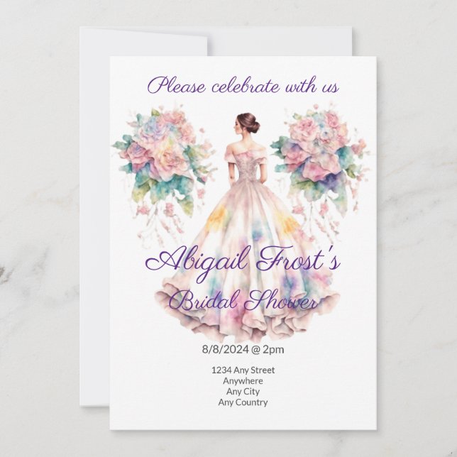 Bridal Shower invitation with editable text (Front)