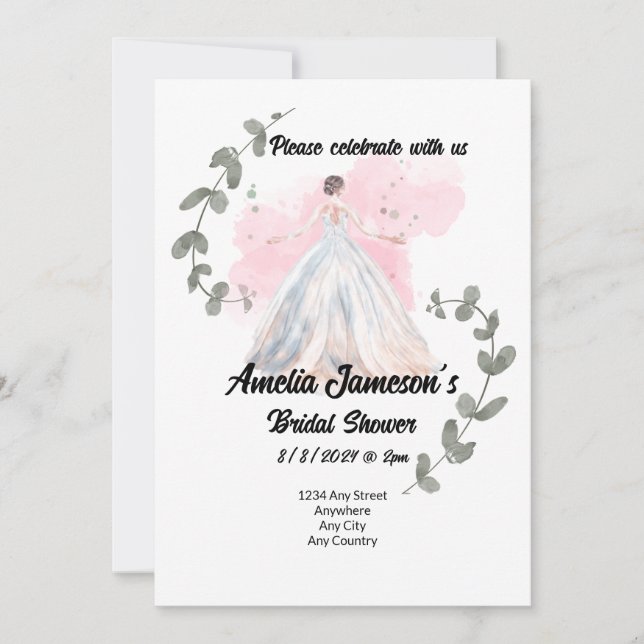 Bridal Shower invitation with editable text (Front)