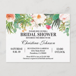 Bridal Shower Invitation with succulents, cactus Postcard