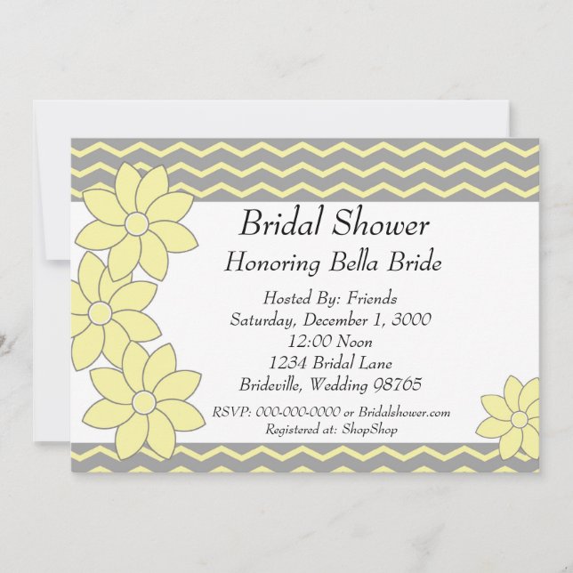 Bridal Shower Invitation yellow and grey floral (Front)