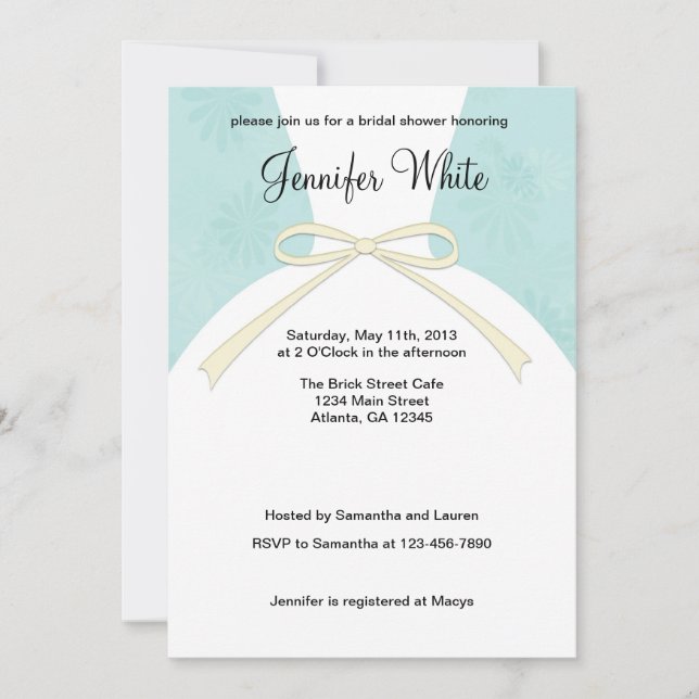 Bridal Shower Invitations Blue Dress (Front)